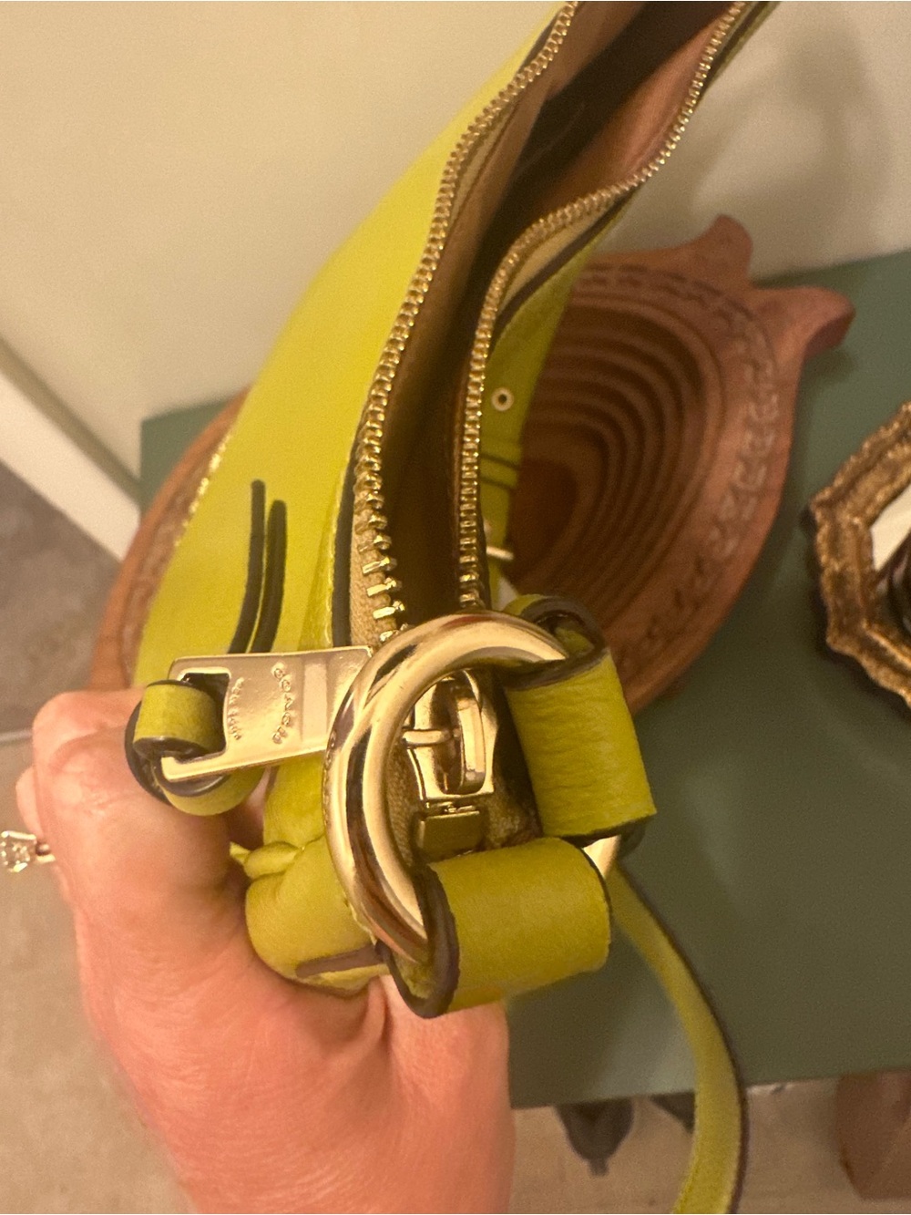 Coach Lime Green Pebbled Leather Shoulder Bag - Picture 5 of 5